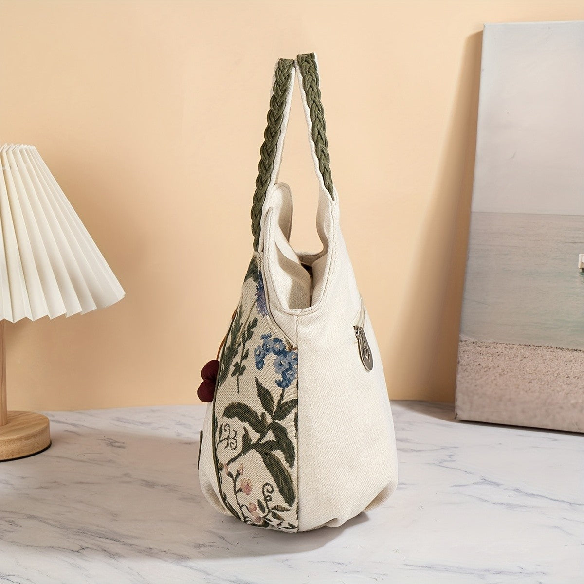 Botanical Embroidery Tote Bag