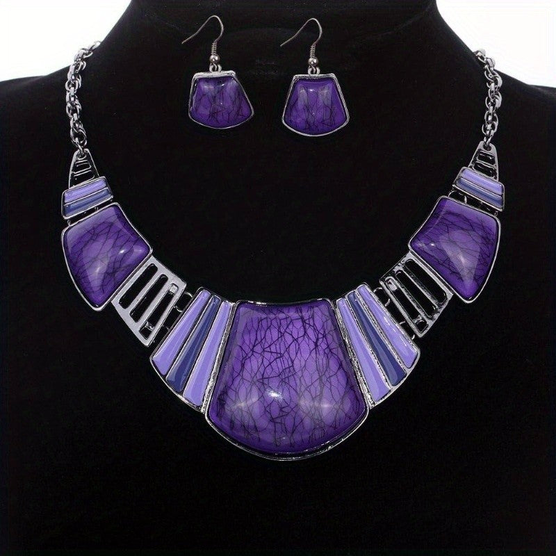Crackle Statement Necklace & Earring Set