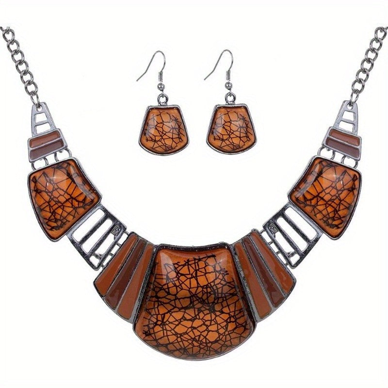 Crackle Statement Necklace & Earring Set