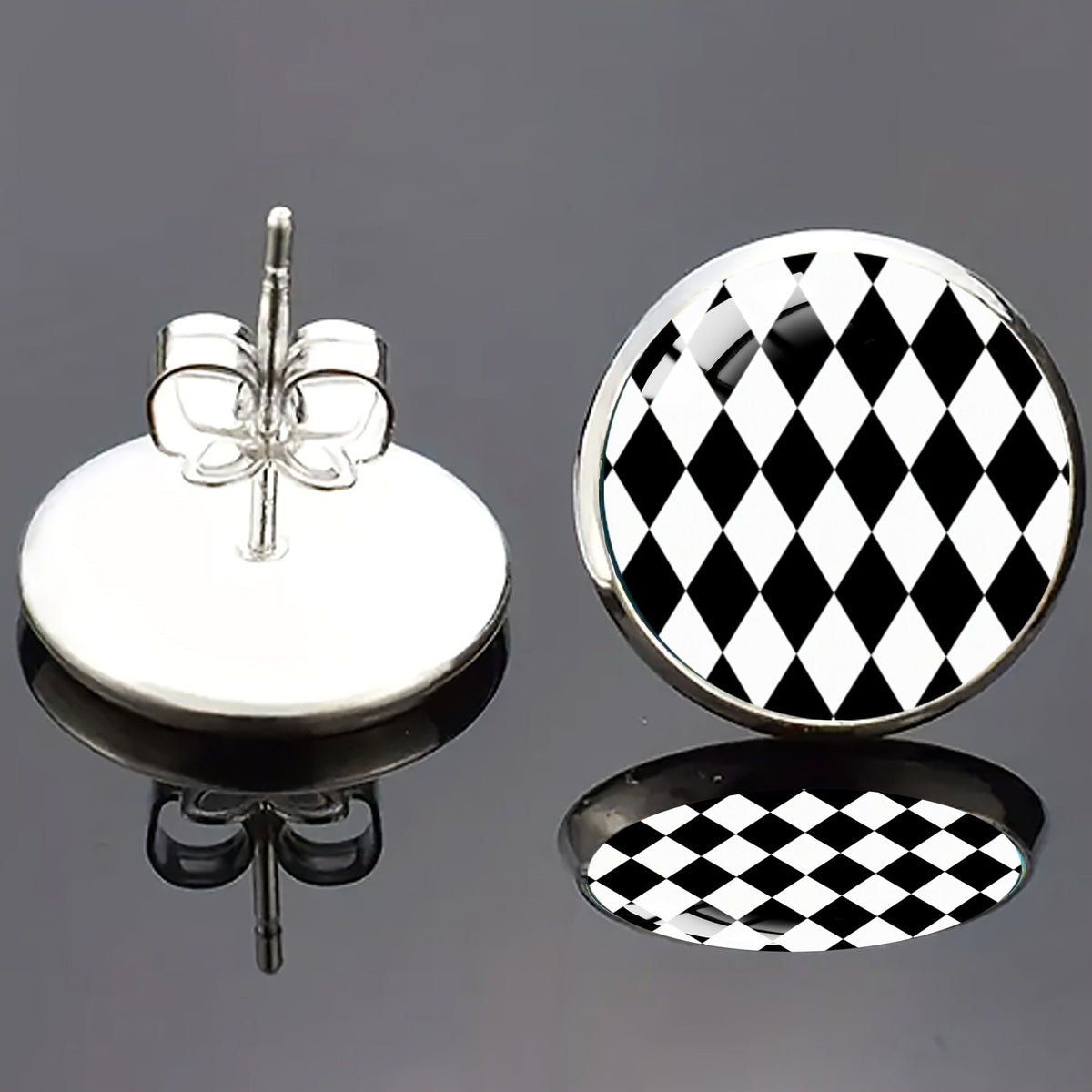 Black & White Checkerboard Stud Earrings
