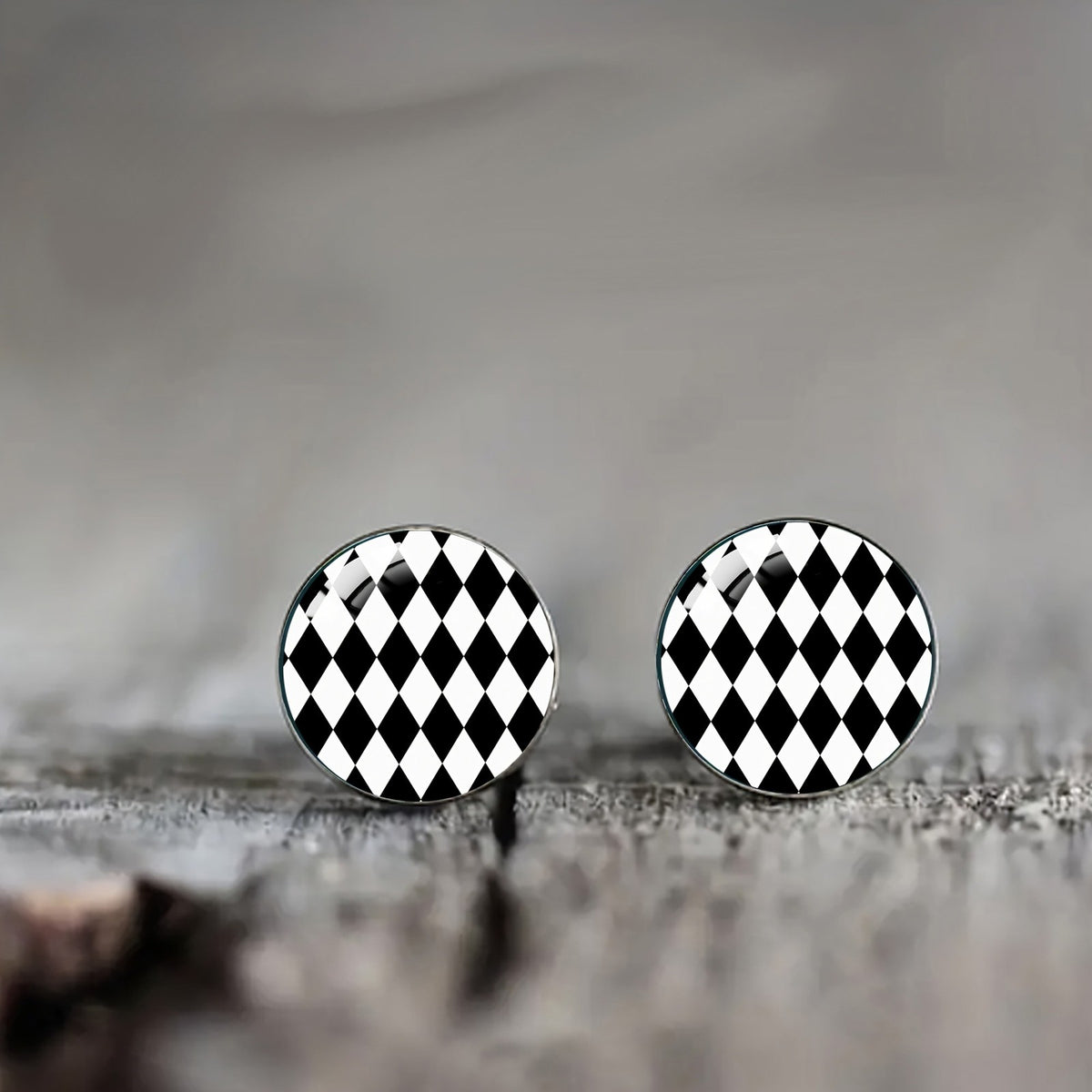 Black & White Checkerboard Stud Earrings
