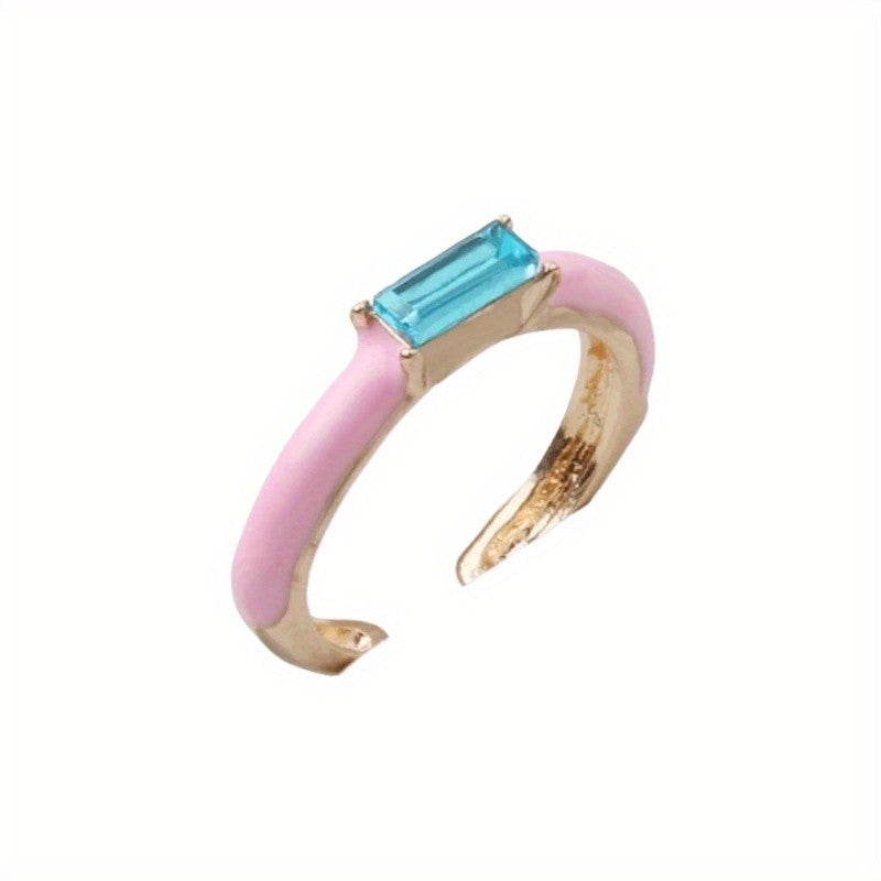 Enamel Baguette Stone Adjustable Ring