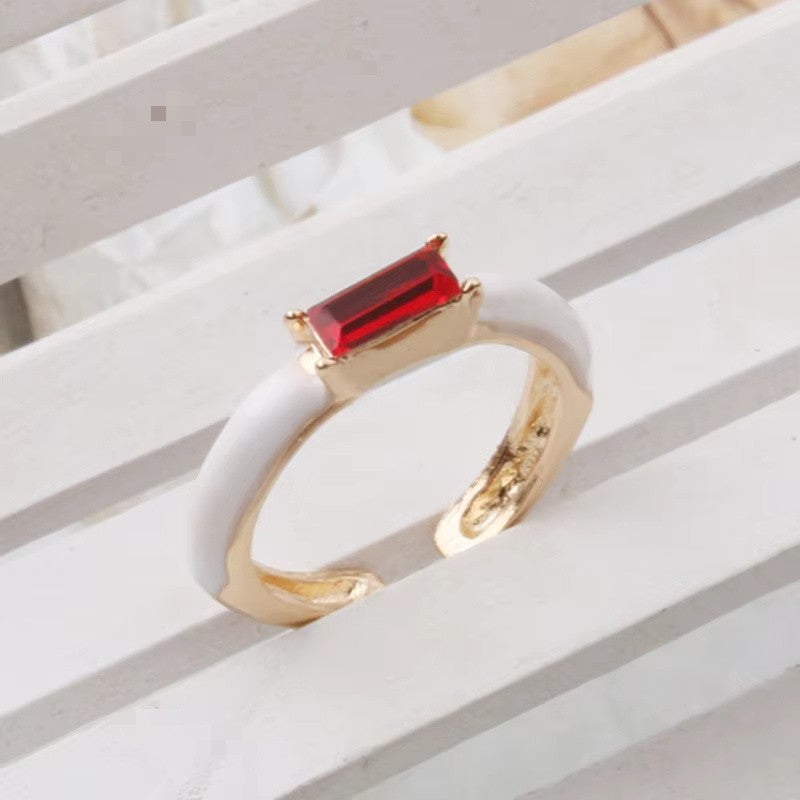 Enamel Baguette Stone Adjustable Ring