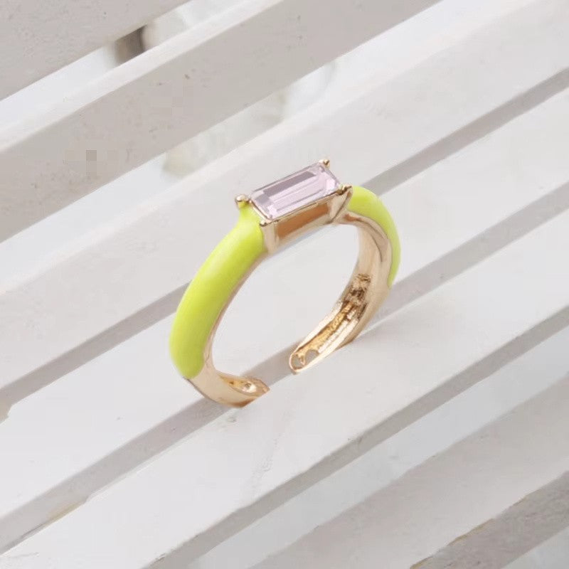 Enamel Baguette Stone Adjustable Ring