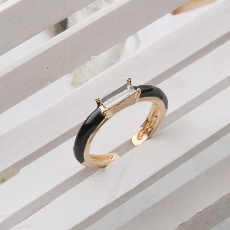 Enamel Baguette Stone Adjustable Ring