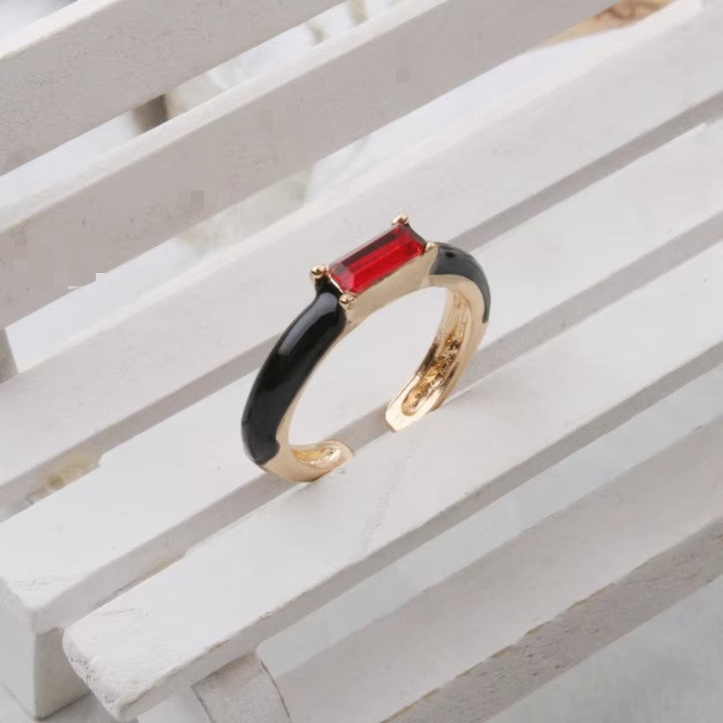 Enamel Baguette Stone Adjustable Ring