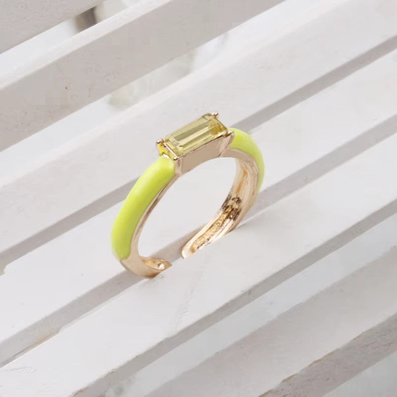 Enamel Baguette Stone Adjustable Ring