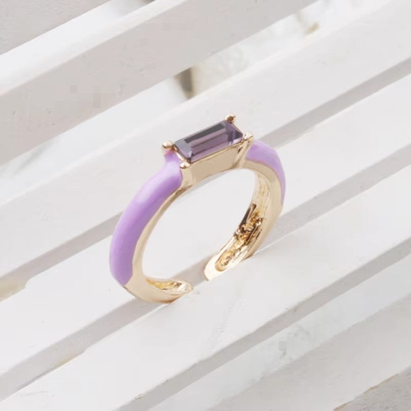 Enamel Baguette Stone Adjustable Ring
