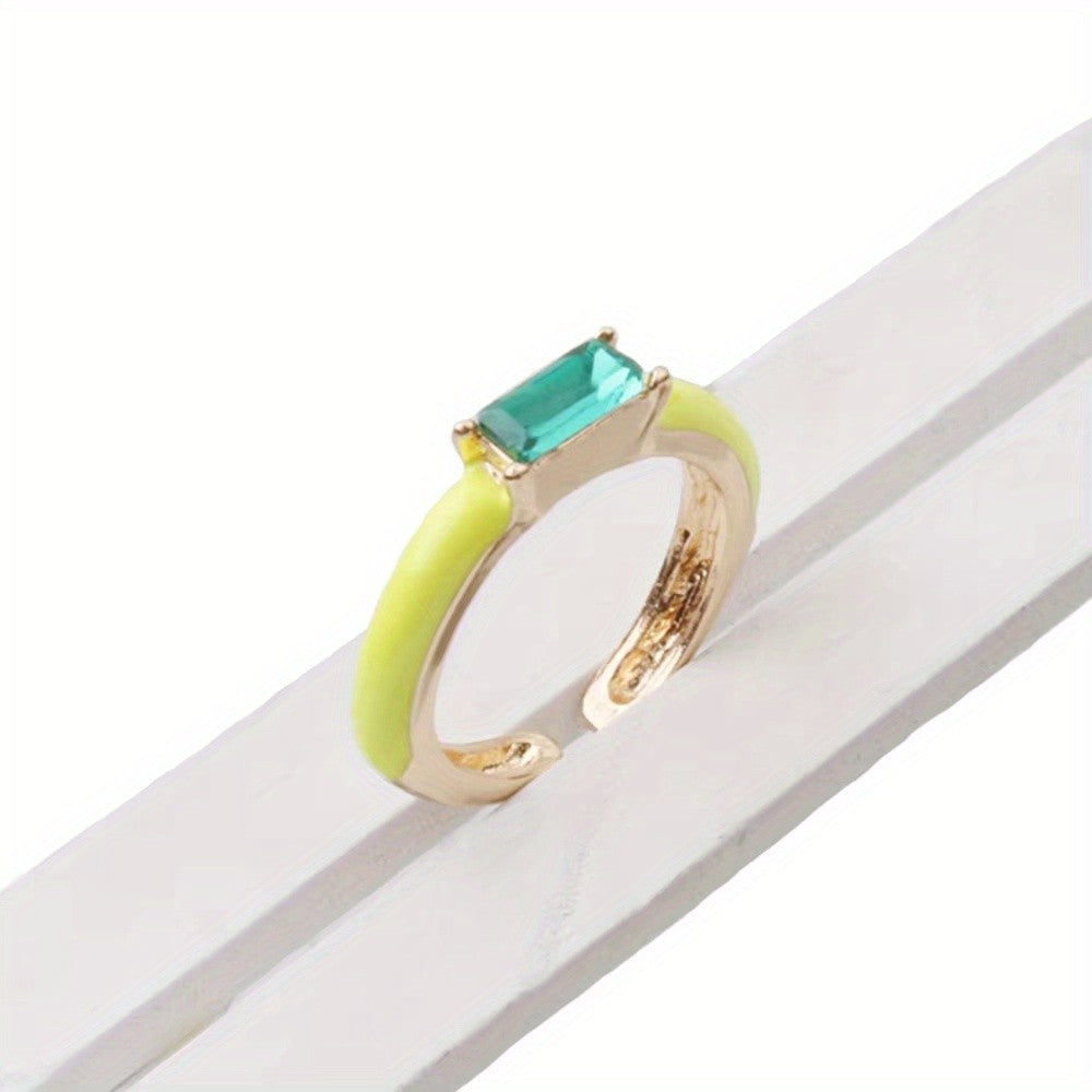 Enamel Baguette Stone Adjustable Ring