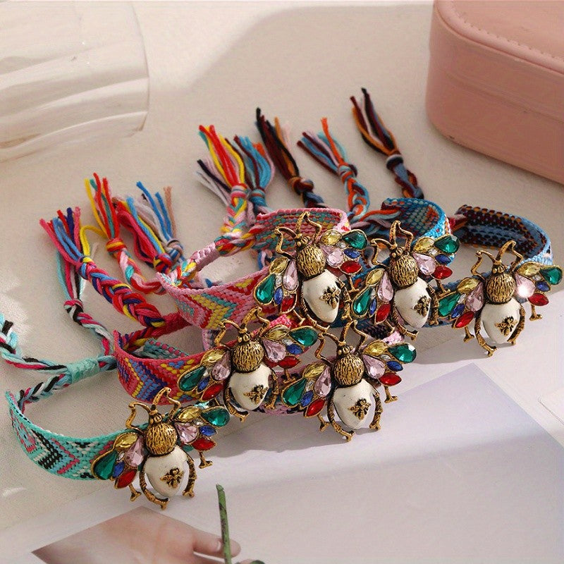 Crystal Bee Braided Bracelet