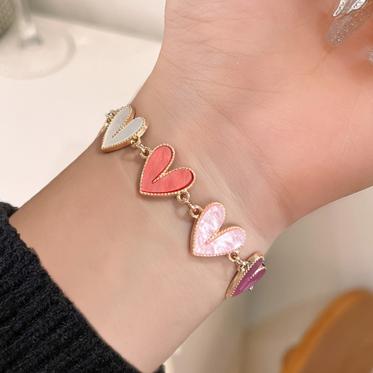 Mother-of-Pearl Heart Link Bracelet