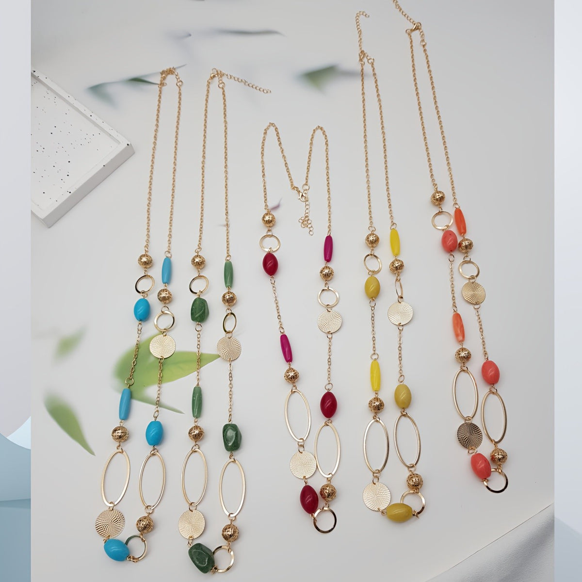 Gold-Tone Mixed Link Beaded Necklace