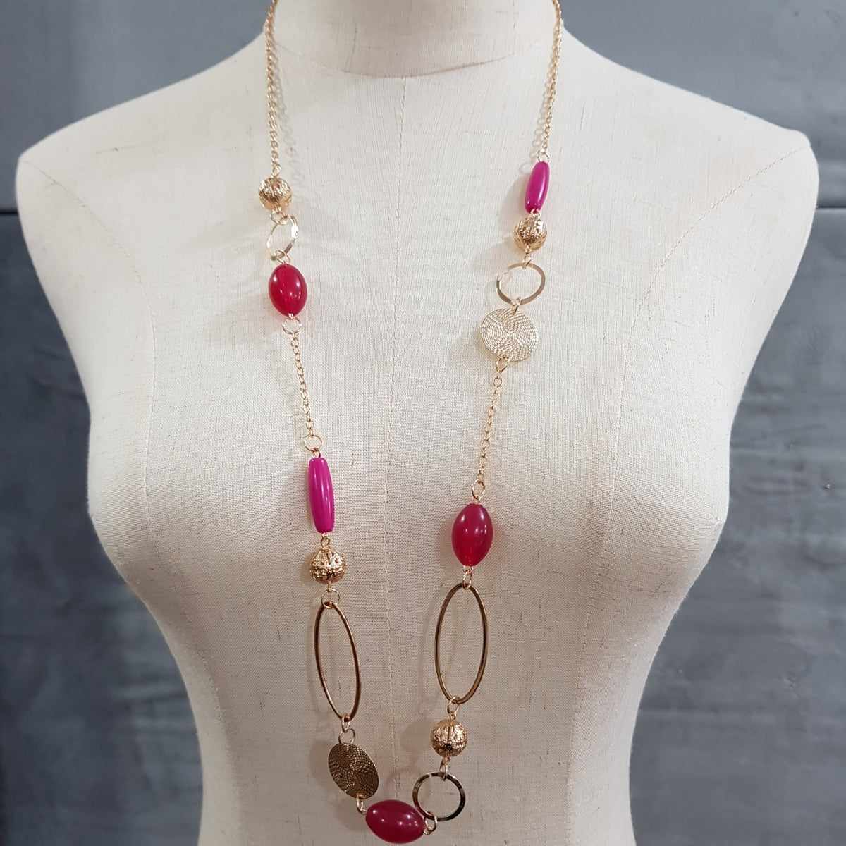 Gold-Tone Mixed Link Beaded Necklace