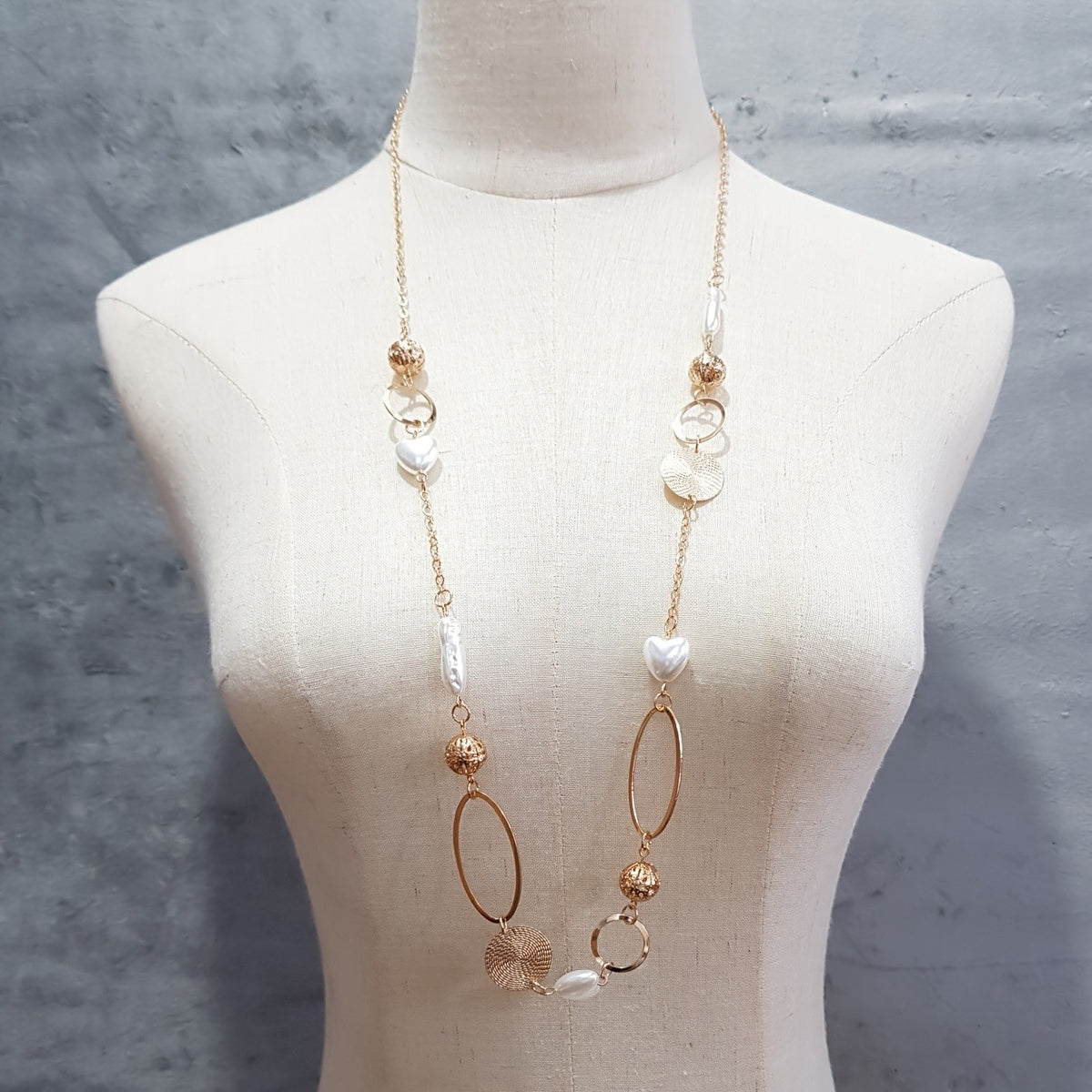 Gold-Tone Mixed Link Beaded Necklace