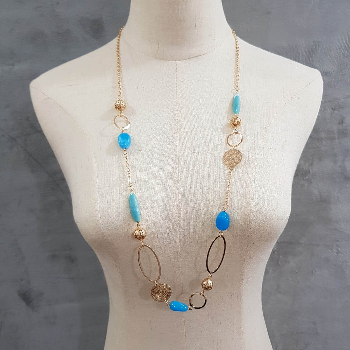 Gold-Tone Mixed Link Beaded Necklace