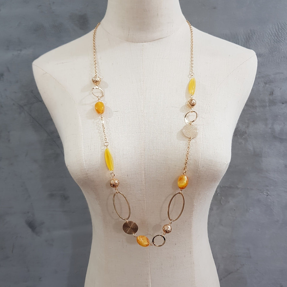 Gold-Tone Mixed Link Beaded Necklace