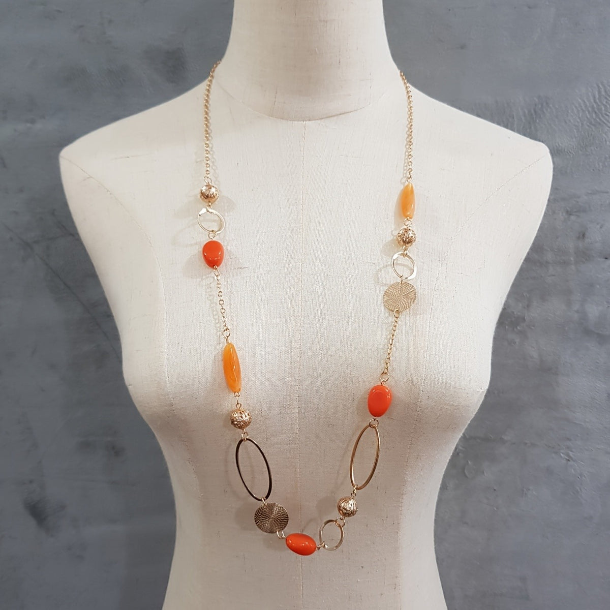 Gold-Tone Mixed Link Beaded Necklace