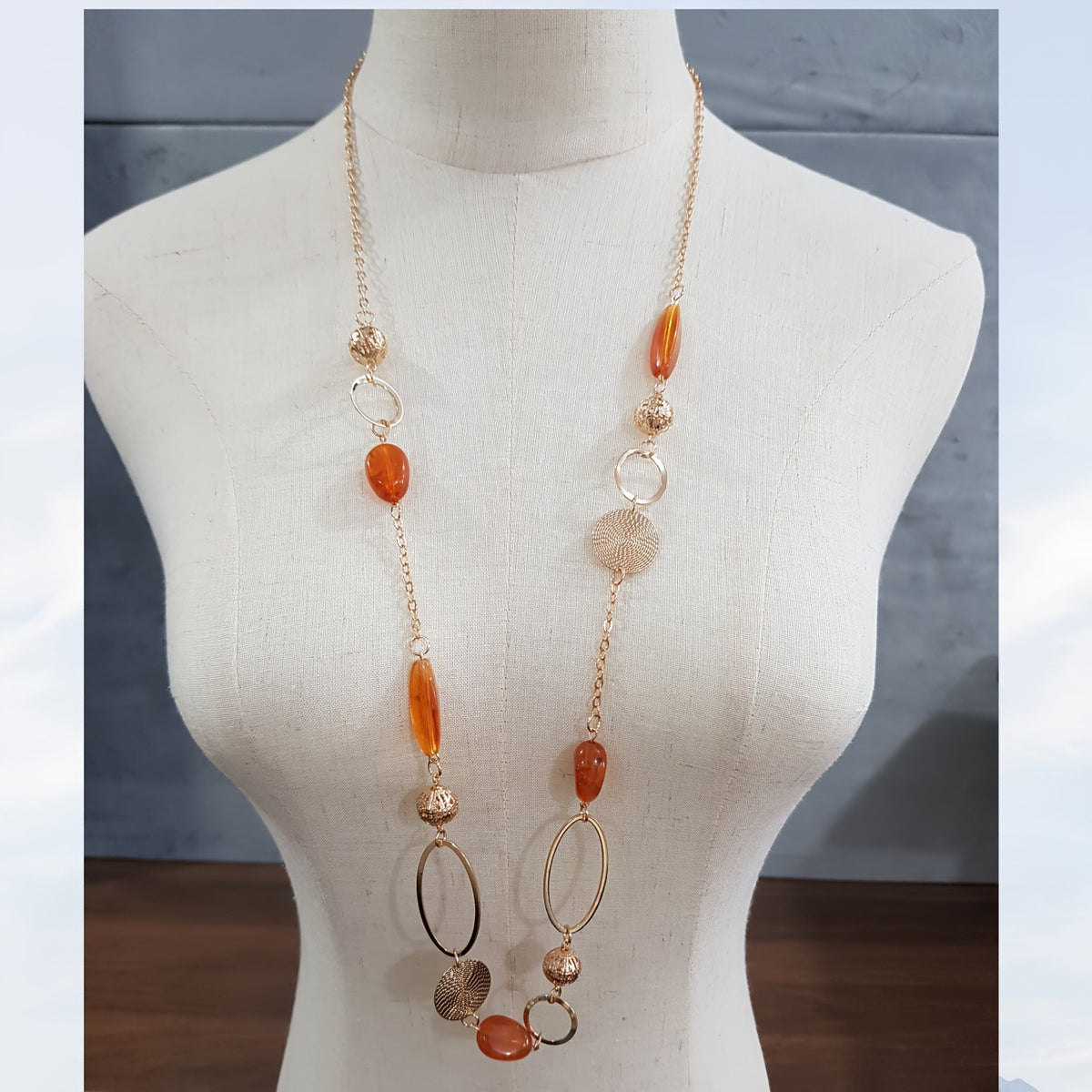Gold-Tone Mixed Link Beaded Necklace