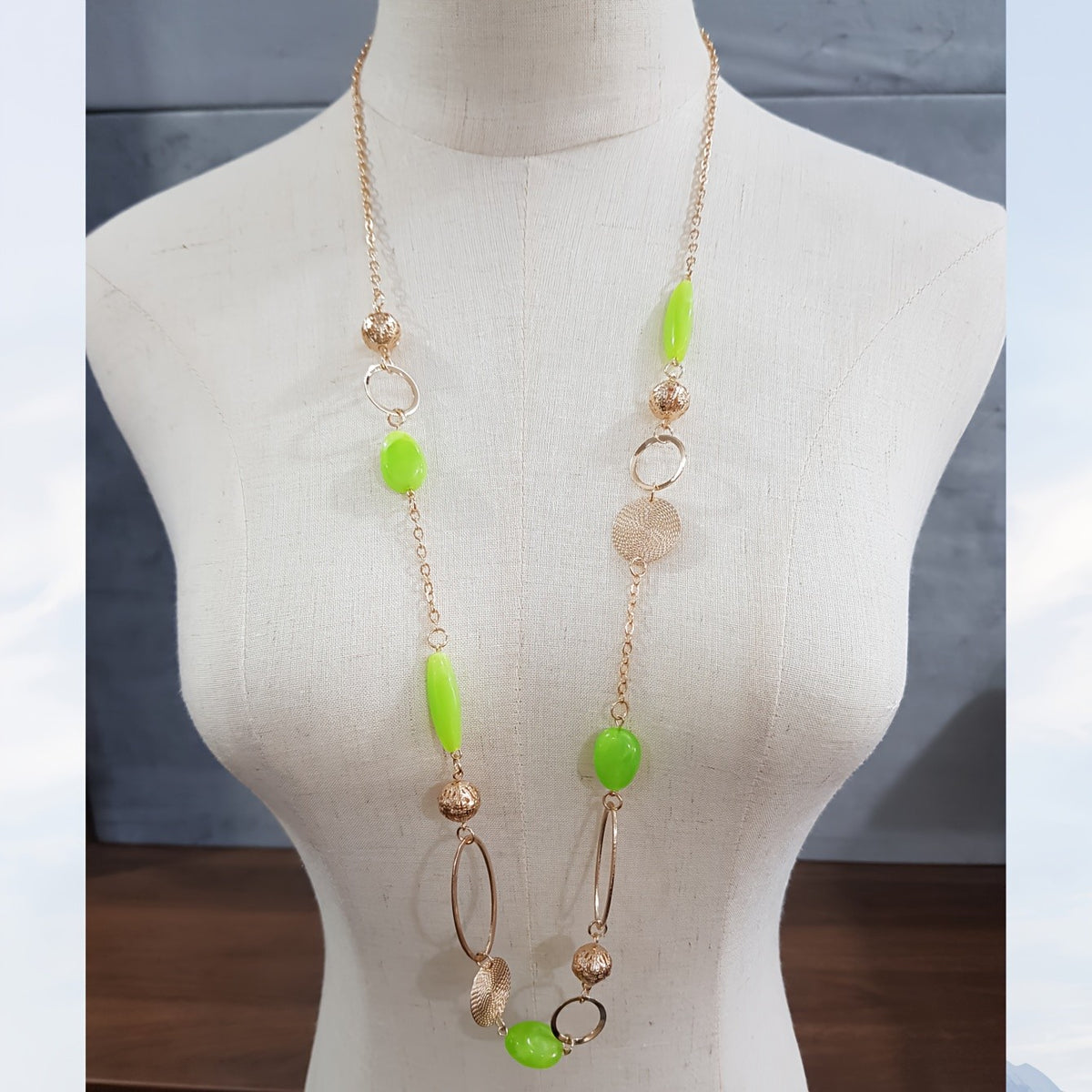Gold-Tone Mixed Link Beaded Necklace