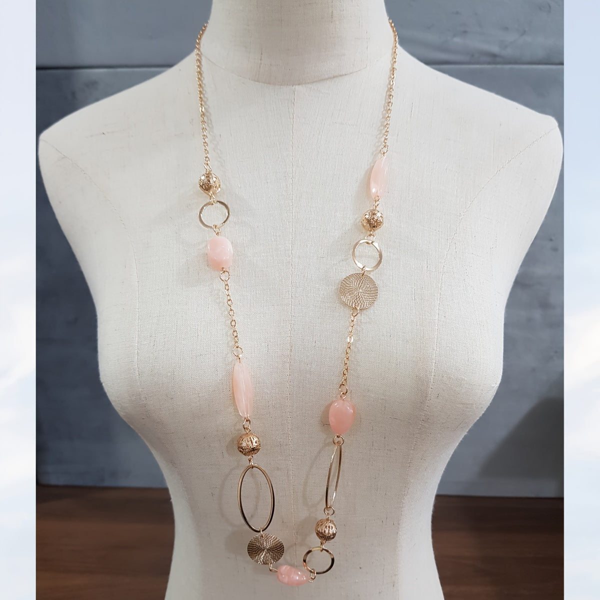 Gold-Tone Mixed Link Beaded Necklace