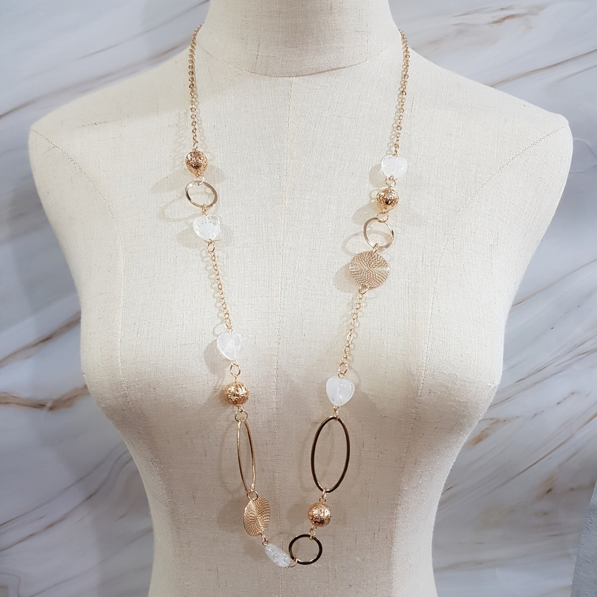 Gold-Tone Mixed Link Beaded Necklace
