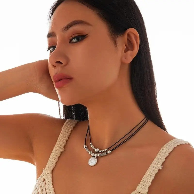 Silver-Tone Coin Bead Necklace