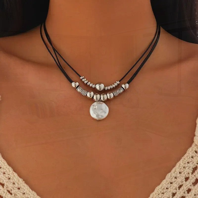 Silver-Tone Coin Bead Necklace