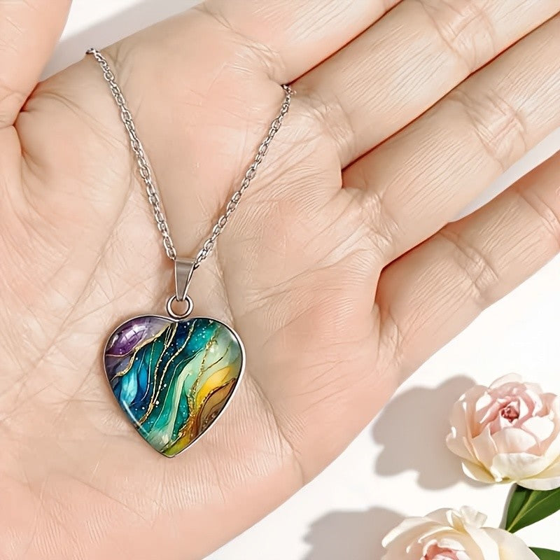 Colorful Glass Heart Necklace