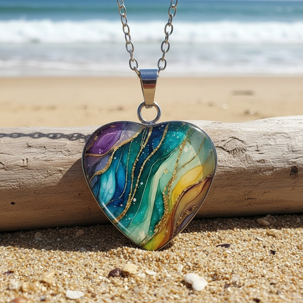 Colorful Glass Heart Necklace