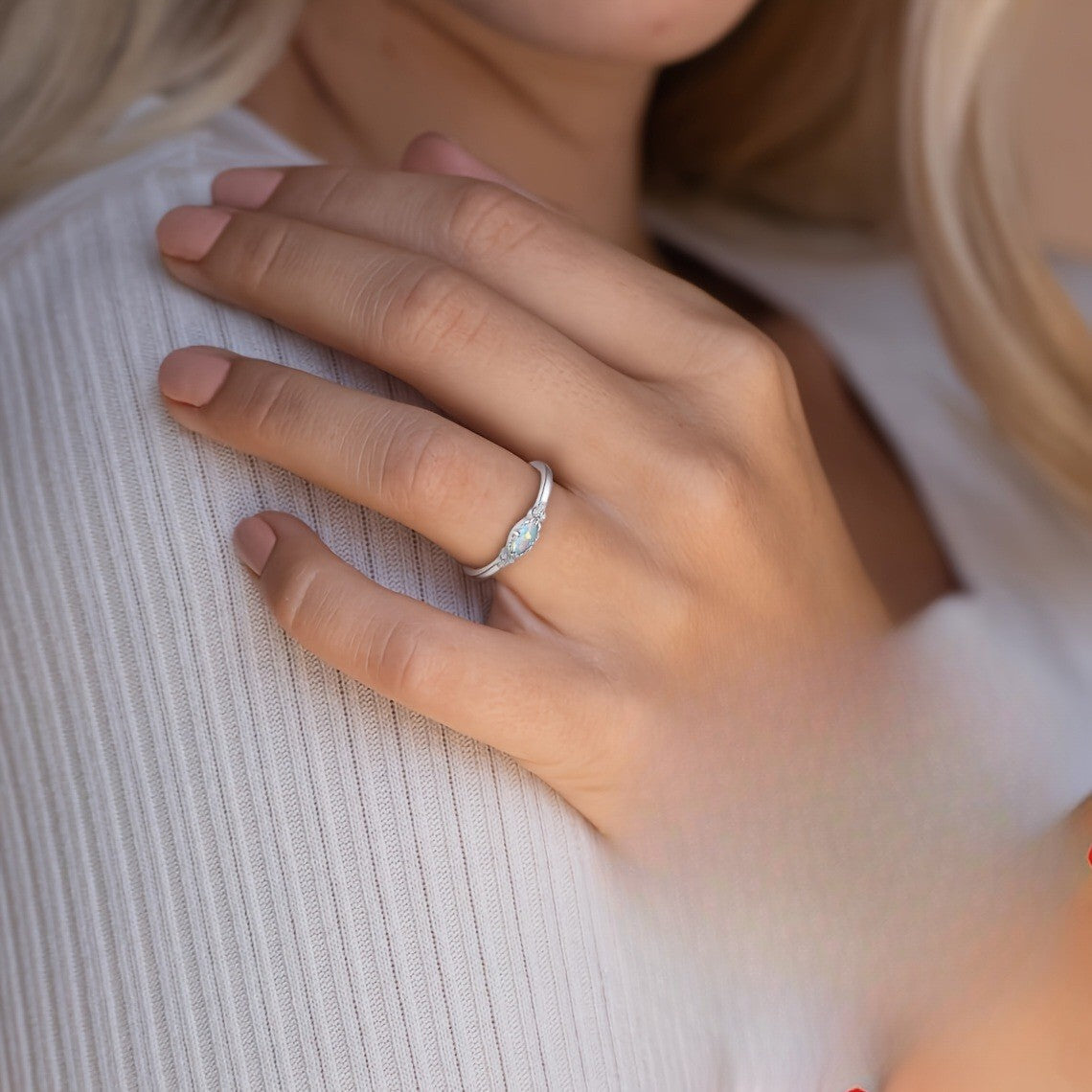 White Opal Marquise Ring