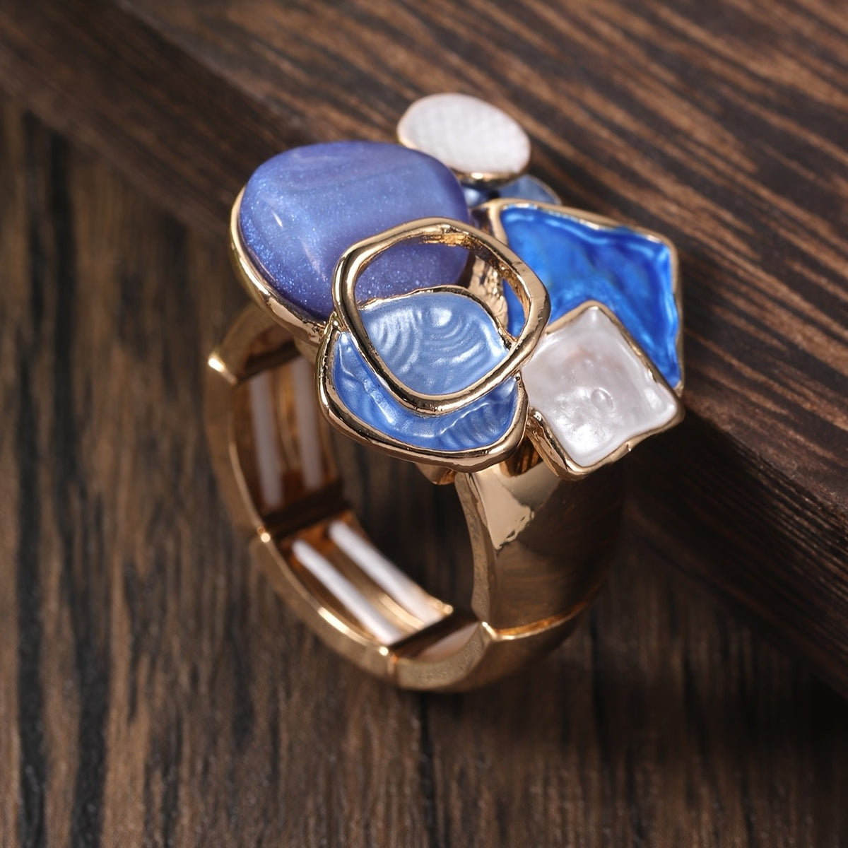 Blue Mosaic Cluster Ring