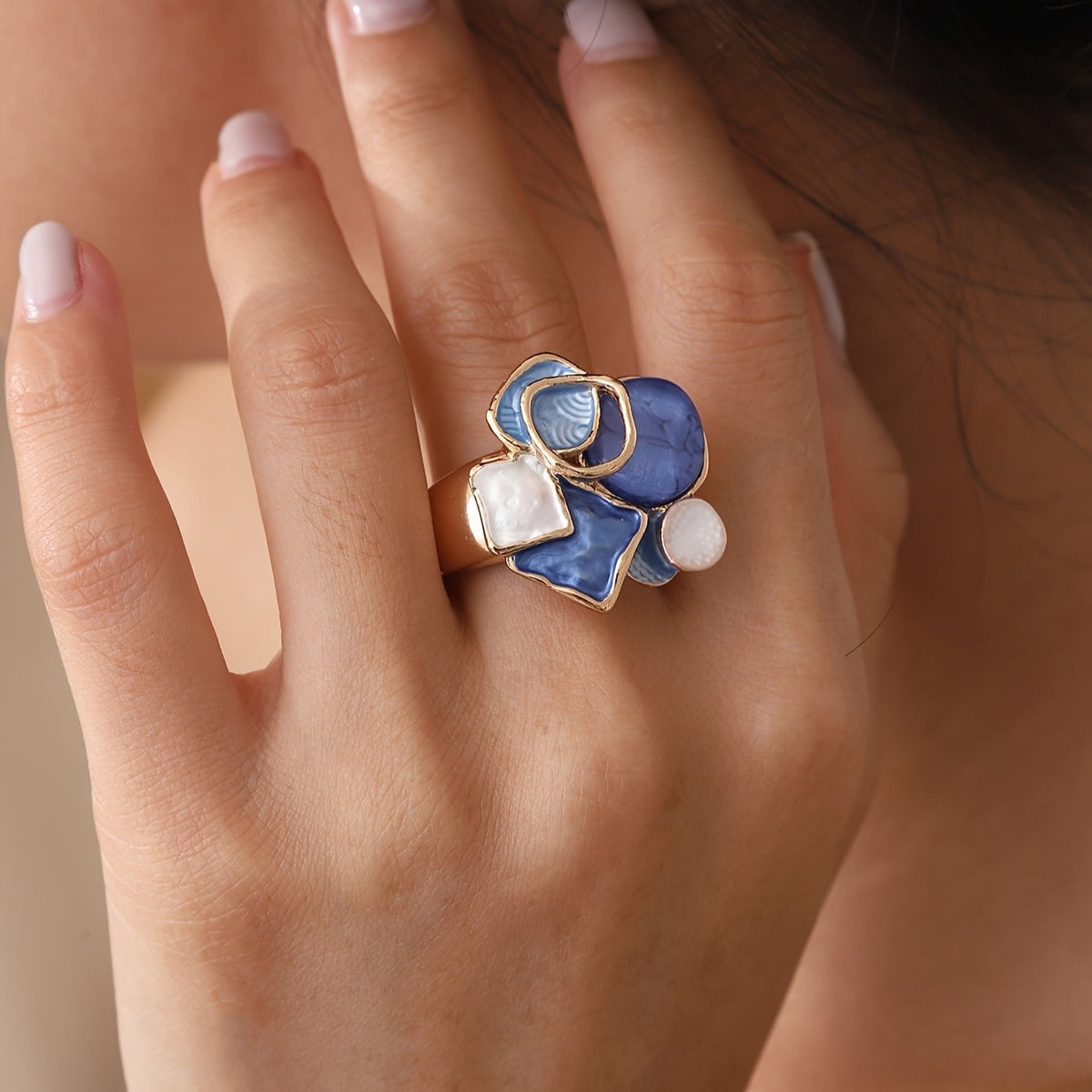 Blue Mosaic Cluster Ring