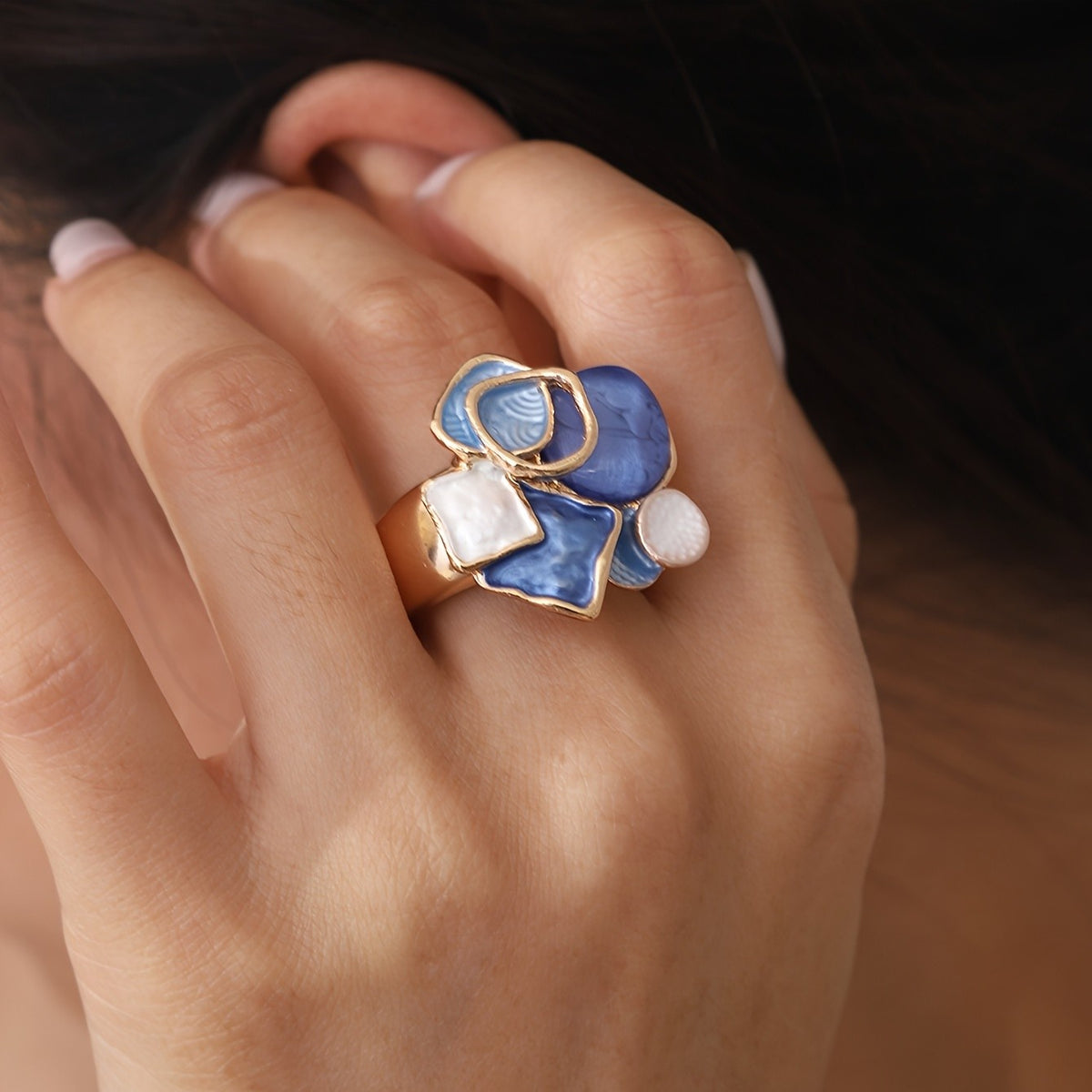Blue Mosaic Cluster Ring