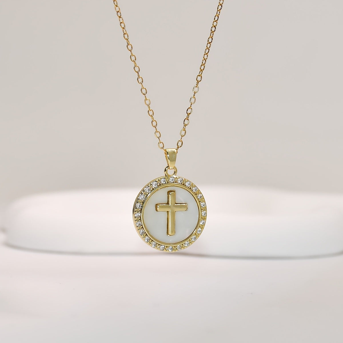 Zircon Halo Cross Necklace