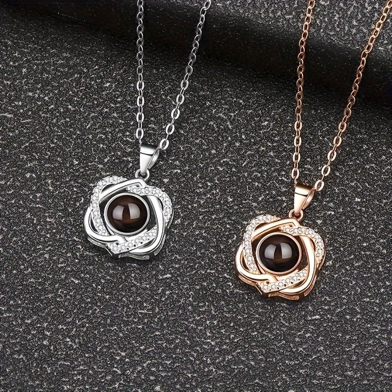 Zircon Rose Projection Necklace