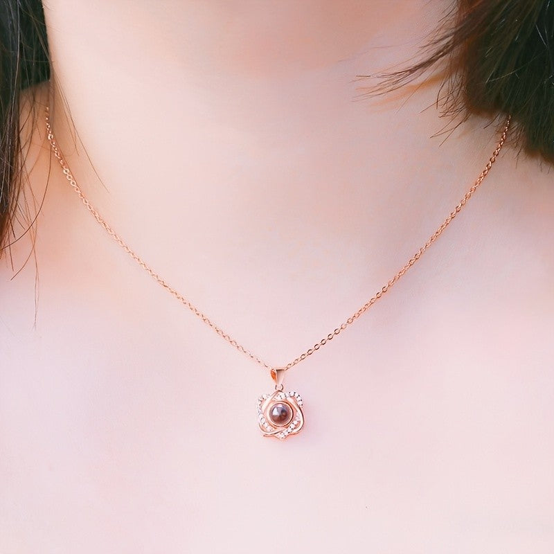 Zircon Rose Projection Necklace