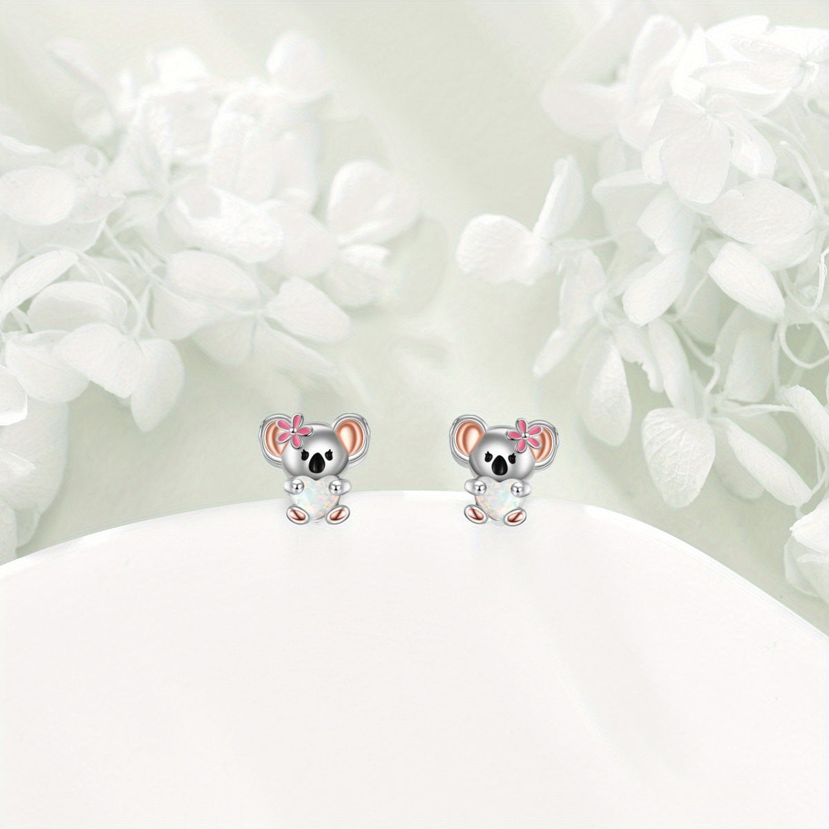 Pink Flower Koala Stud Earrings