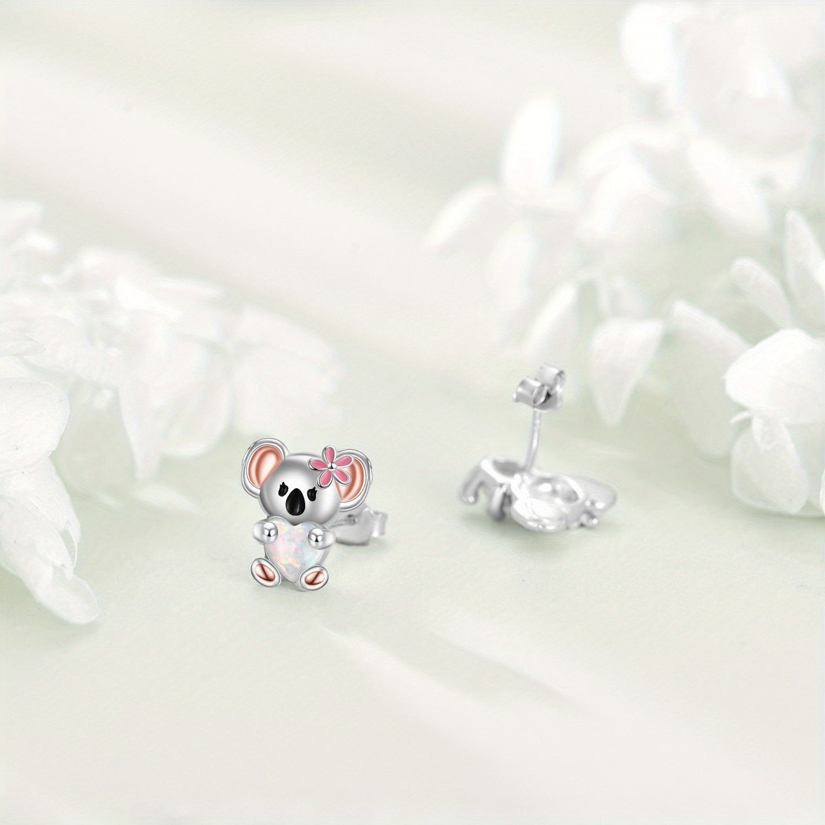 Pink Flower Koala Stud Earrings