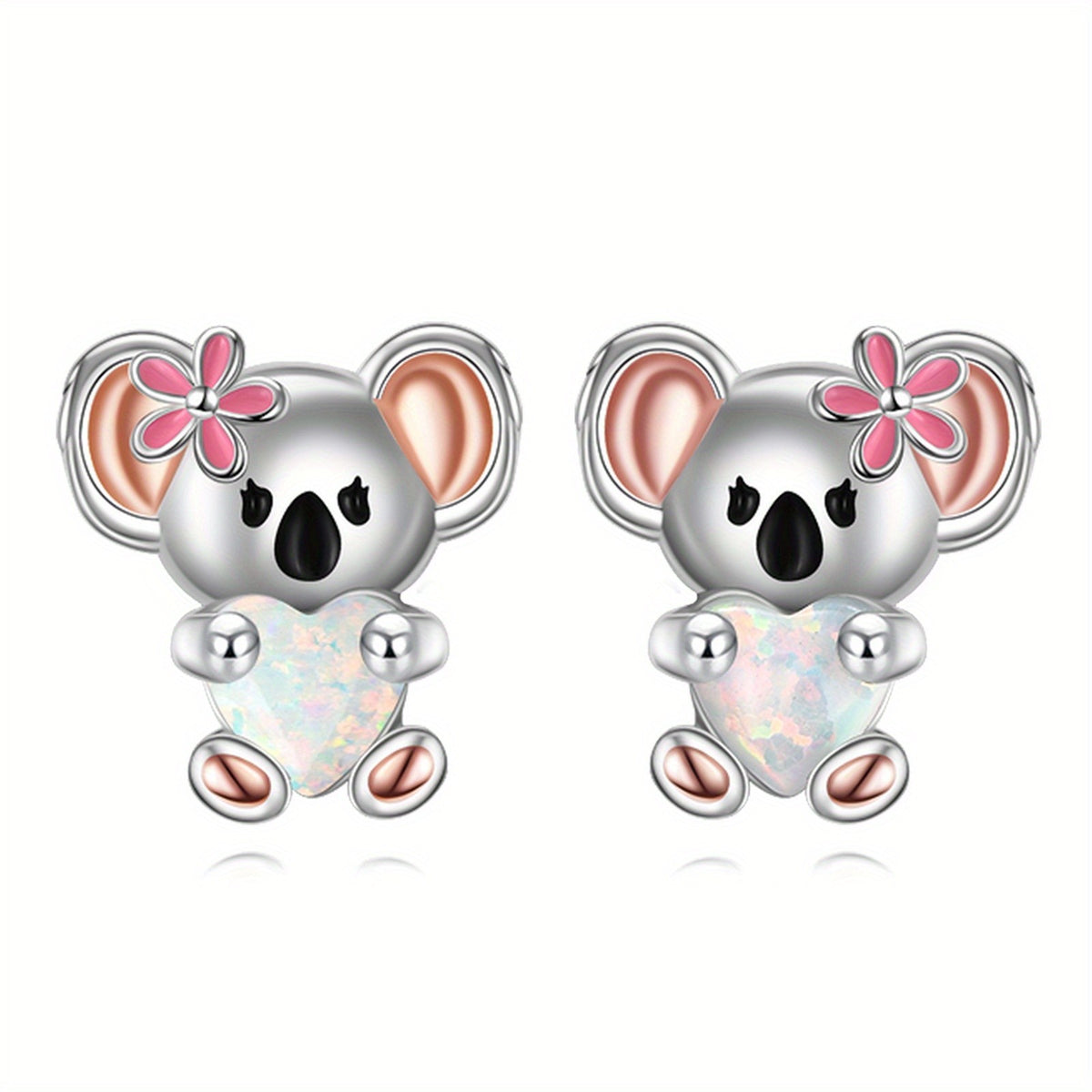 Pink Flower Koala Stud Earrings