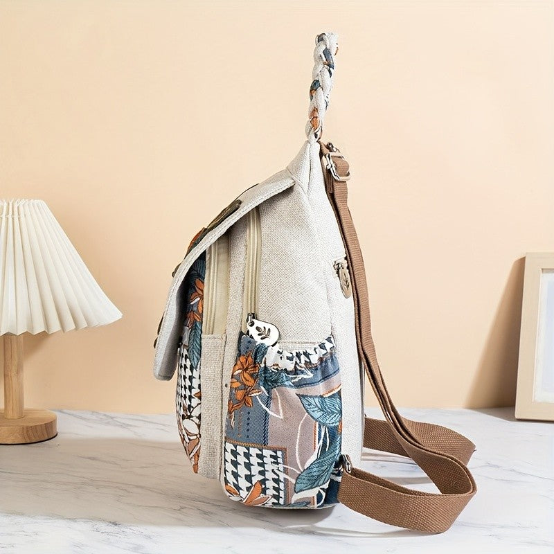 Floral Applique Patchwork Backpack