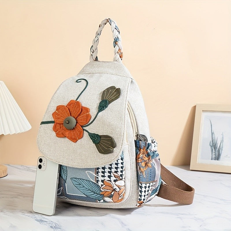 Floral Applique Patchwork Backpack