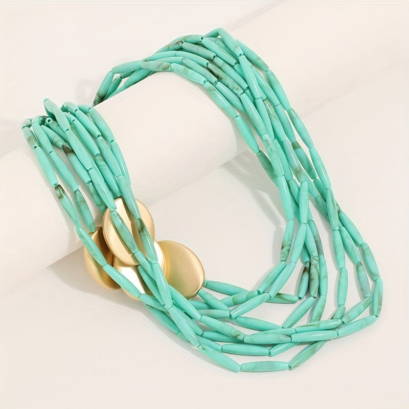 Turquoise Oval Disc Layered Necklace