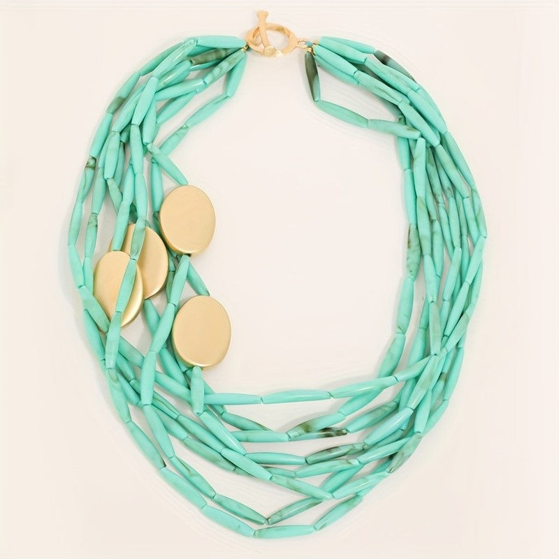 Turquoise Oval Disc Layered Necklace