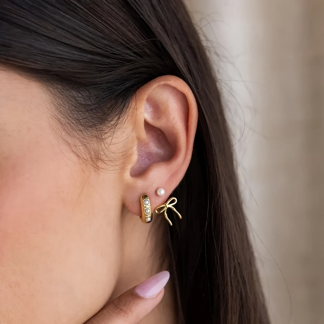 Pearl Bow Stud Earrings