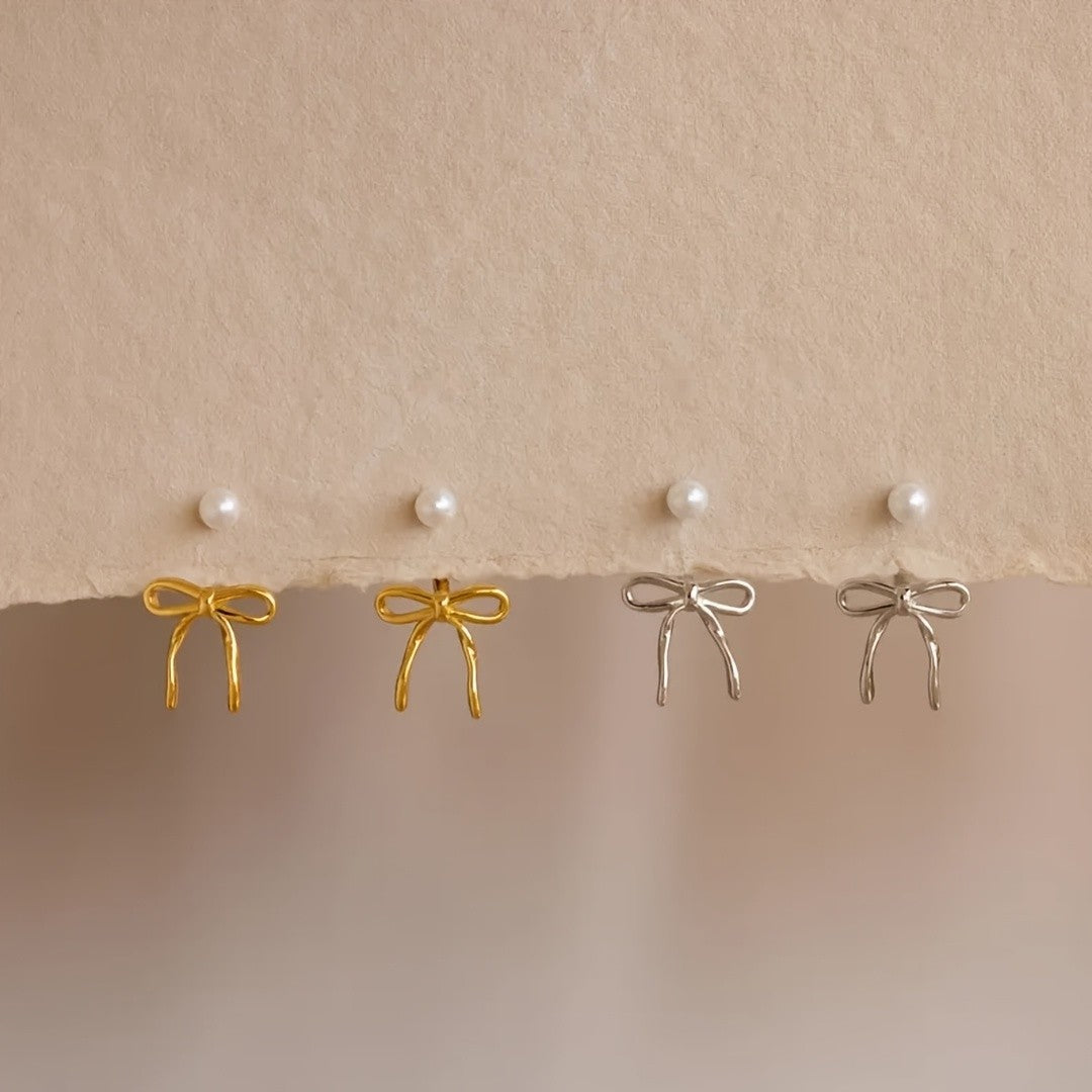 Pearl Bow Stud Earrings