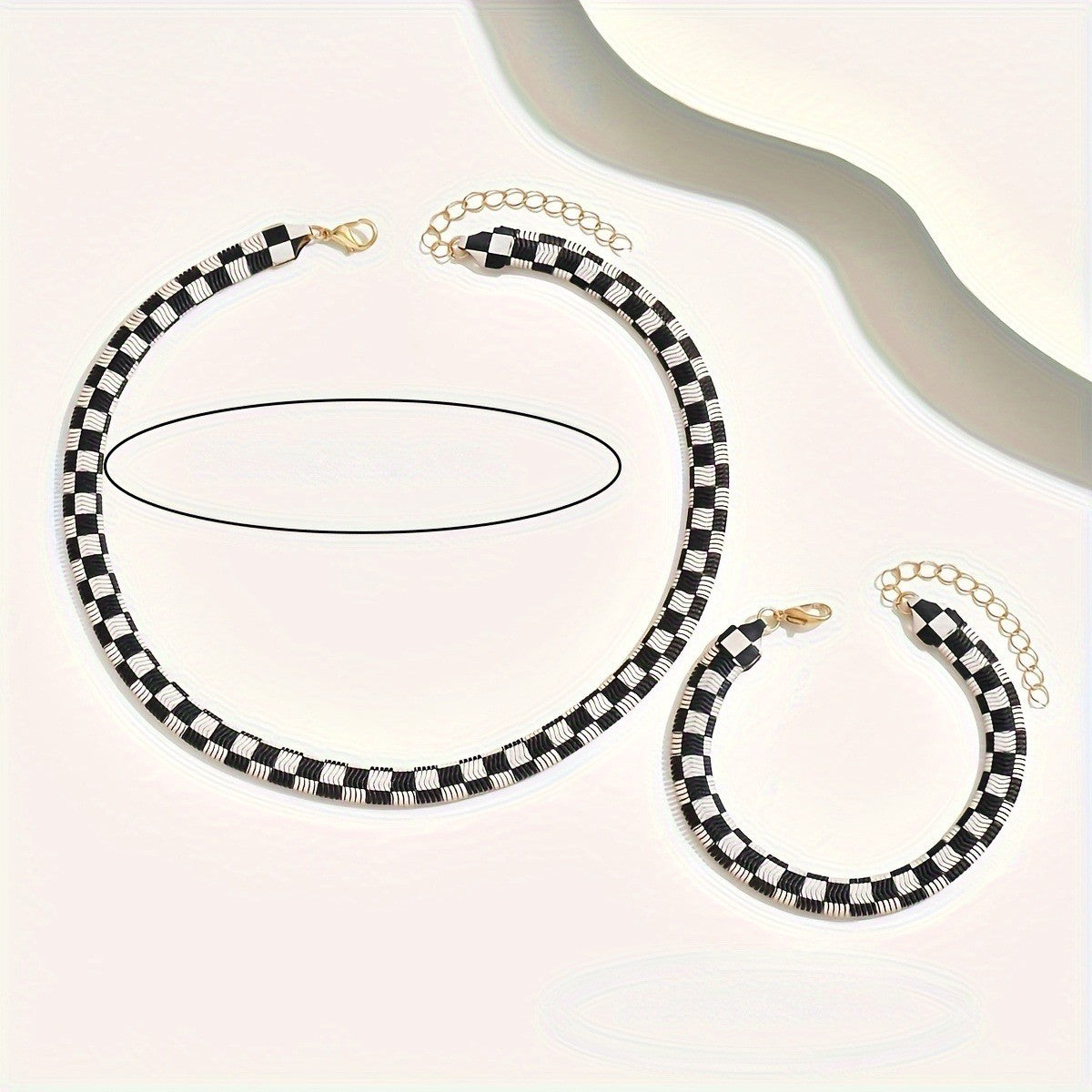 Black & White Checkered Necklace & Bracelet Set