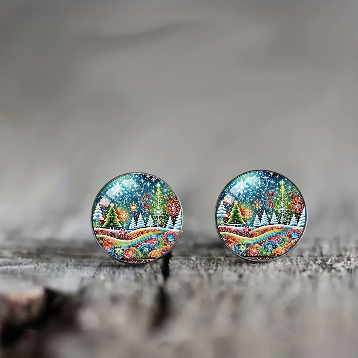 Colorful Winter Forest Stud Earrings