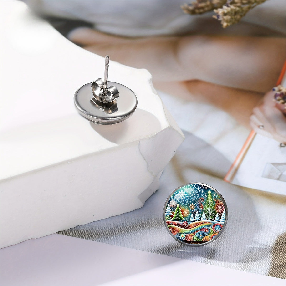 Colorful Winter Forest Stud Earrings