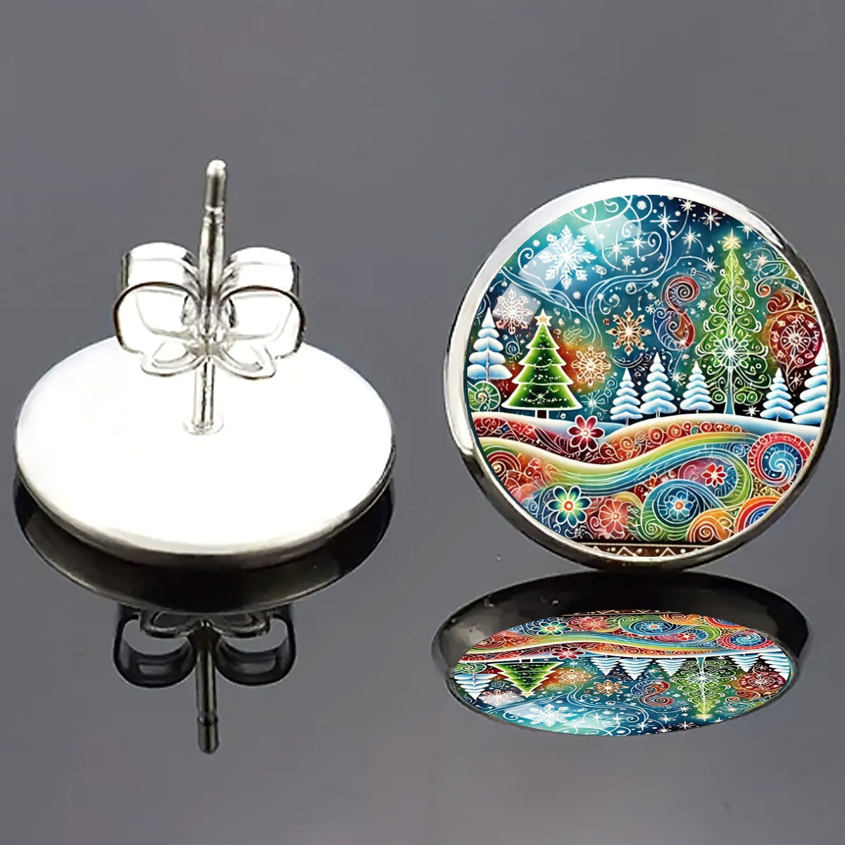 Colorful Winter Forest Stud Earrings