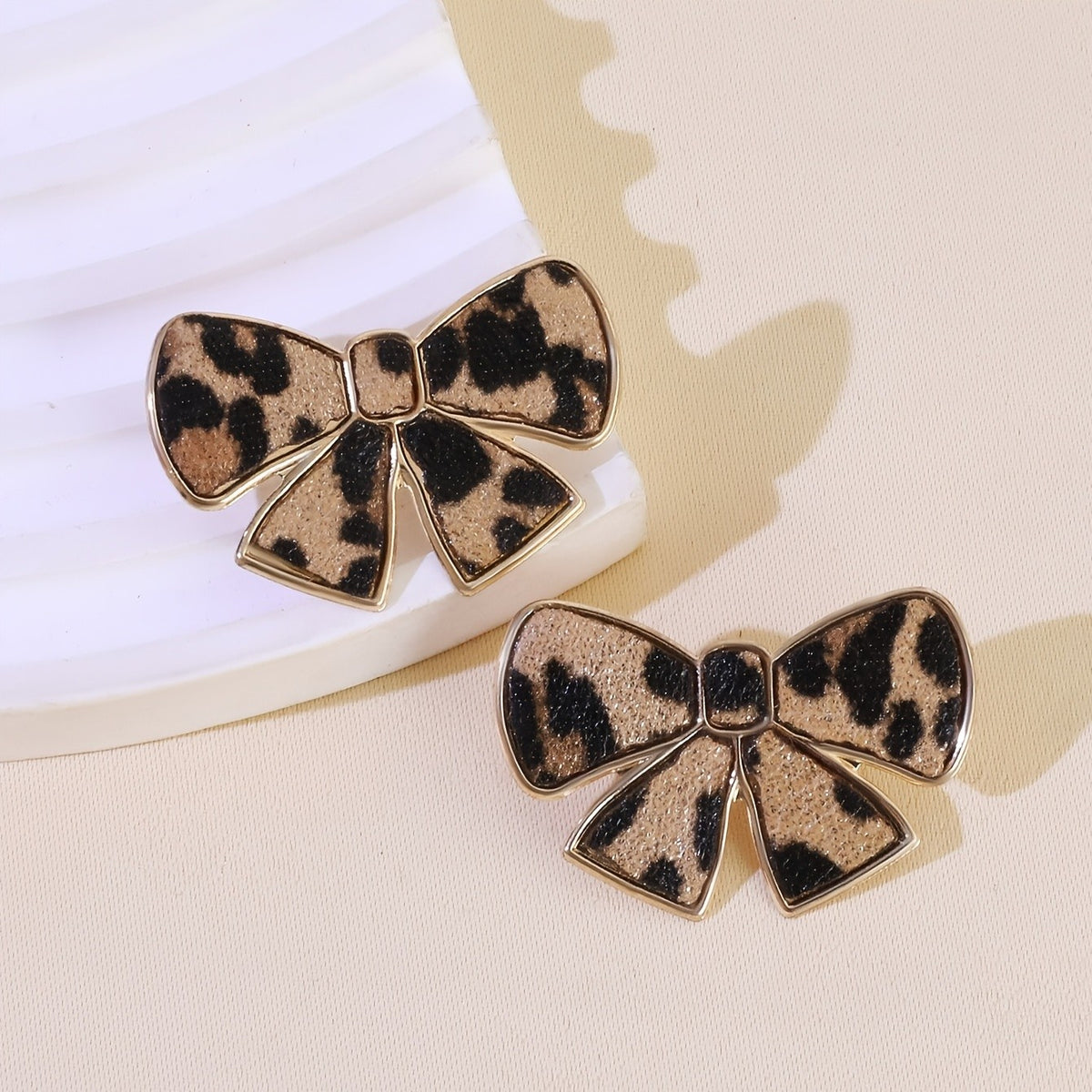 Leopard Print Bow Stud Earrings